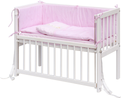 Dětská postýlka Baby Scarlett bílá s kompletní výbavou - Méďa růžová - 90 x 41 cm