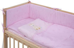 Dětská postýlka Baby Scarlett přírodní s kompletní výbavou - Méďa růžová - 90 x 41 cm